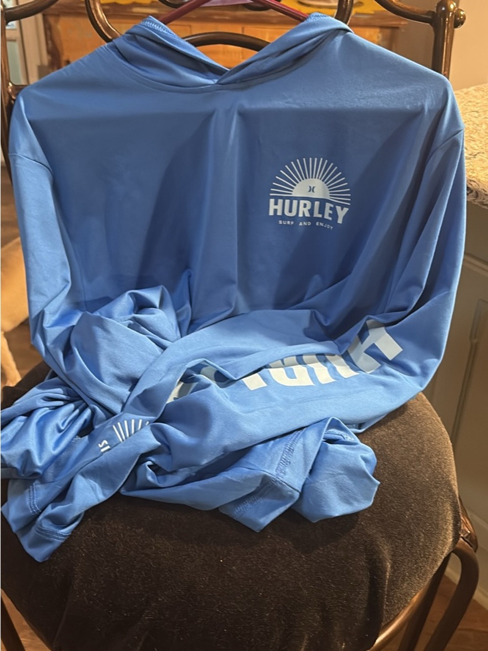 Hurley Light Blue Performance Hoodie with Yellow Logo